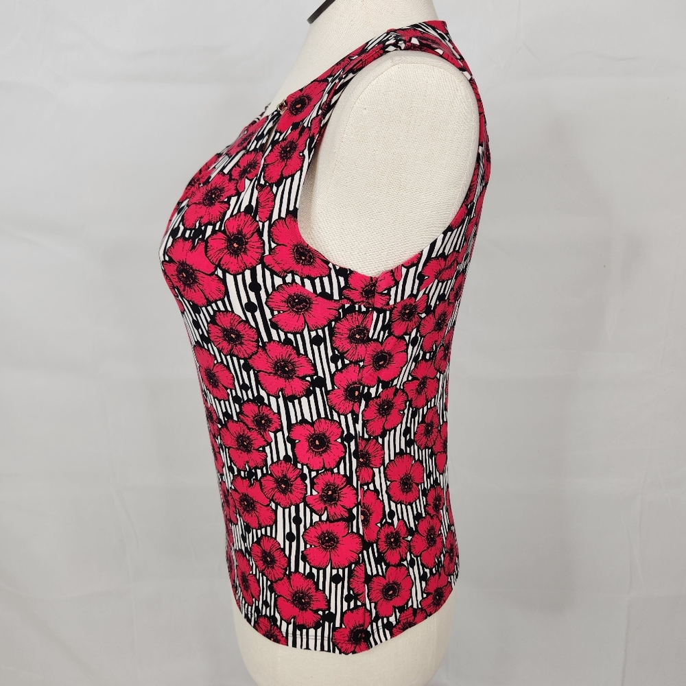 NWOT Tommy Hilfiger Pink Black Floral Sleeveless Top Sz S - Picture 3 of 13